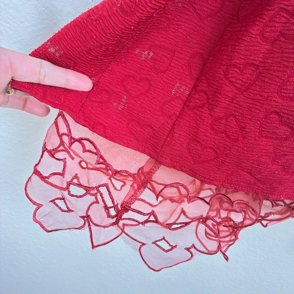 Dress Sz L Velvet Corset Babydoll Fairy Whimsigoth Holiday Heart Red Tulle Party